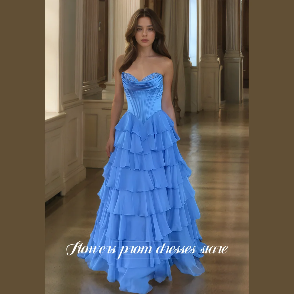 

Flowers Prom A Line Party Dress Tiered Layers Beaded Evening Dress Fish Bone Sweetheart Formal Prom Dresses for Women Customized