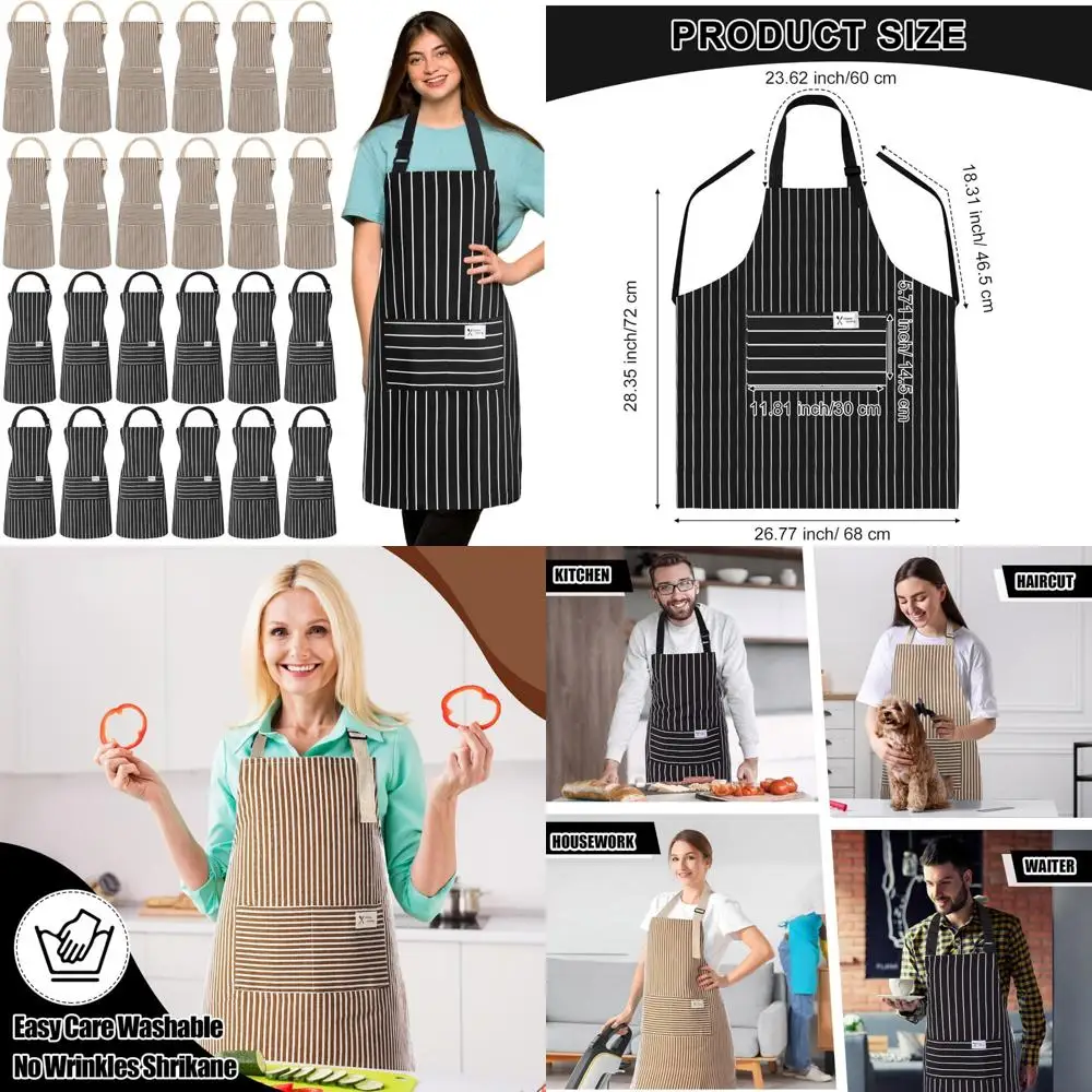 

Unisex Linen Chef Aprons with Pockets, 24 Pack Adjustable Cooking Kitchen Aprons for Men and Women, Bulk Bib Aprons for Everyday
