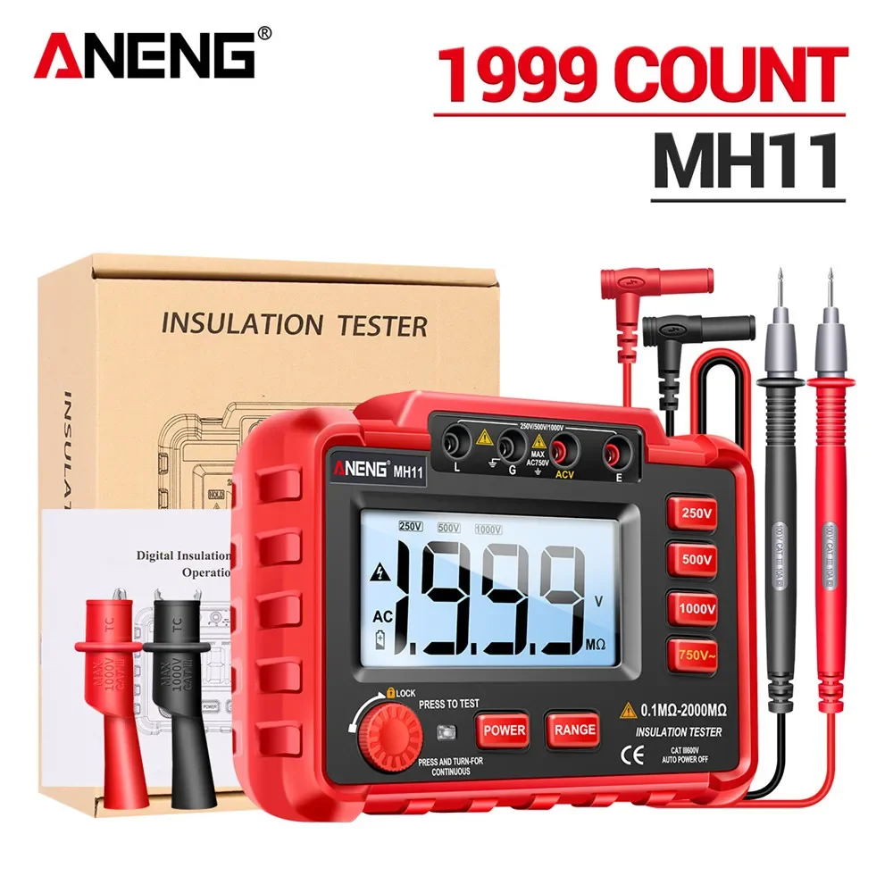 ANENG MH11 Digital Megohmmeter Meter 250/500/1000V Insulation Earth Resistance Meters Tester cable Voltmeter Megger Meter