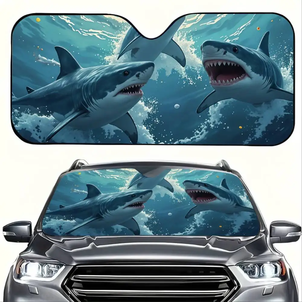 Shark Themed Car Sun Visor Suction Cup Mount Foldable Summer Gift Road Trip Parking