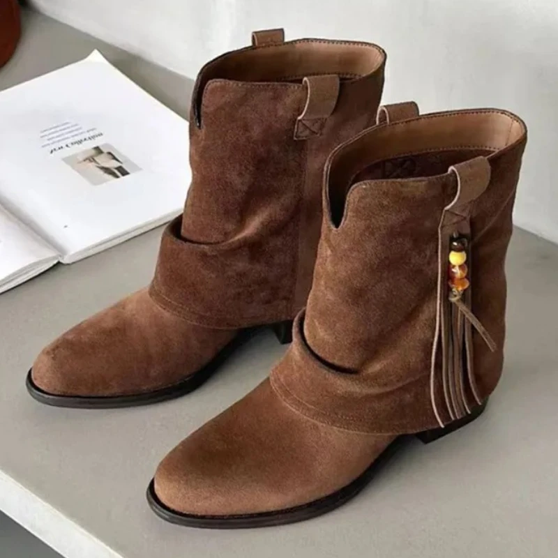 

Роскошные ботильоны с бахромой из бисера, дизайн, женские модные ботинки на платформе с острым носком, удобные ботинки из искусственной замши