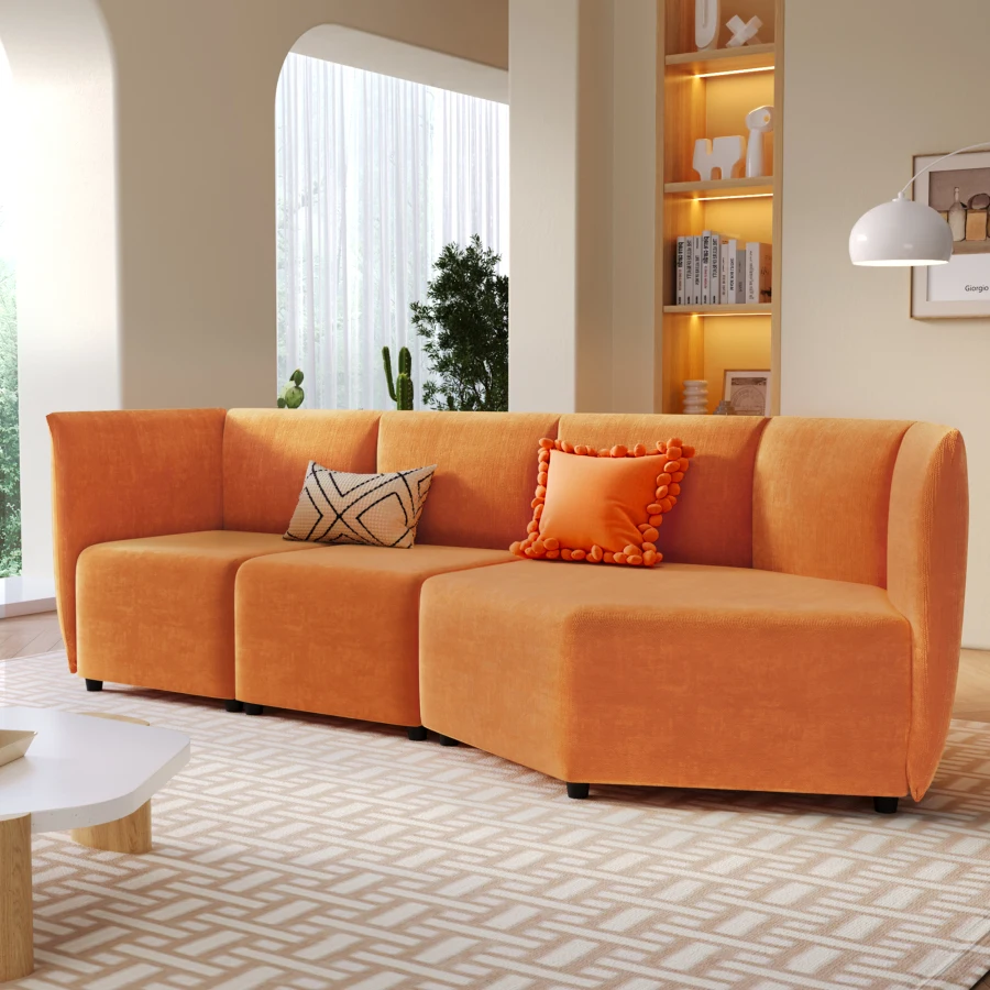 

Orange Living Room Sofa Set European Polyester Upholstery Office Adjustable Back Dedroom Free Combination Interior Decoration