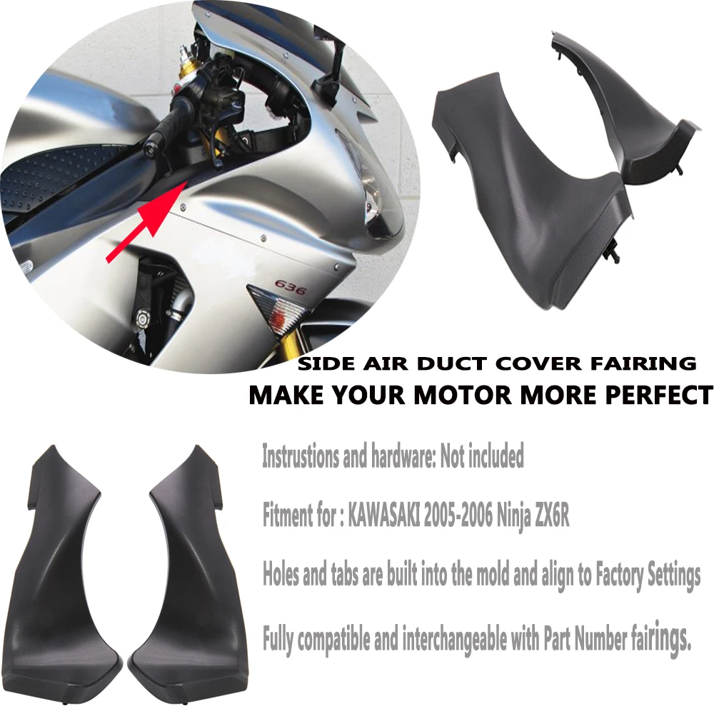 For KAWASAKI Ninja ZX6R ZX636 2005-2006 Left Right Side ABS Black Air Duct Tube Cover Fairing