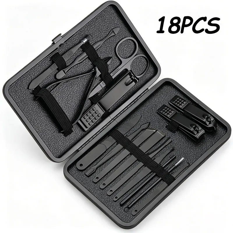 5-18Pcs Stainless Steel Manicure Pedicure Set Professional Nail Care Clipper Grooming Kit Portable Pedicure Tool for Travel Use