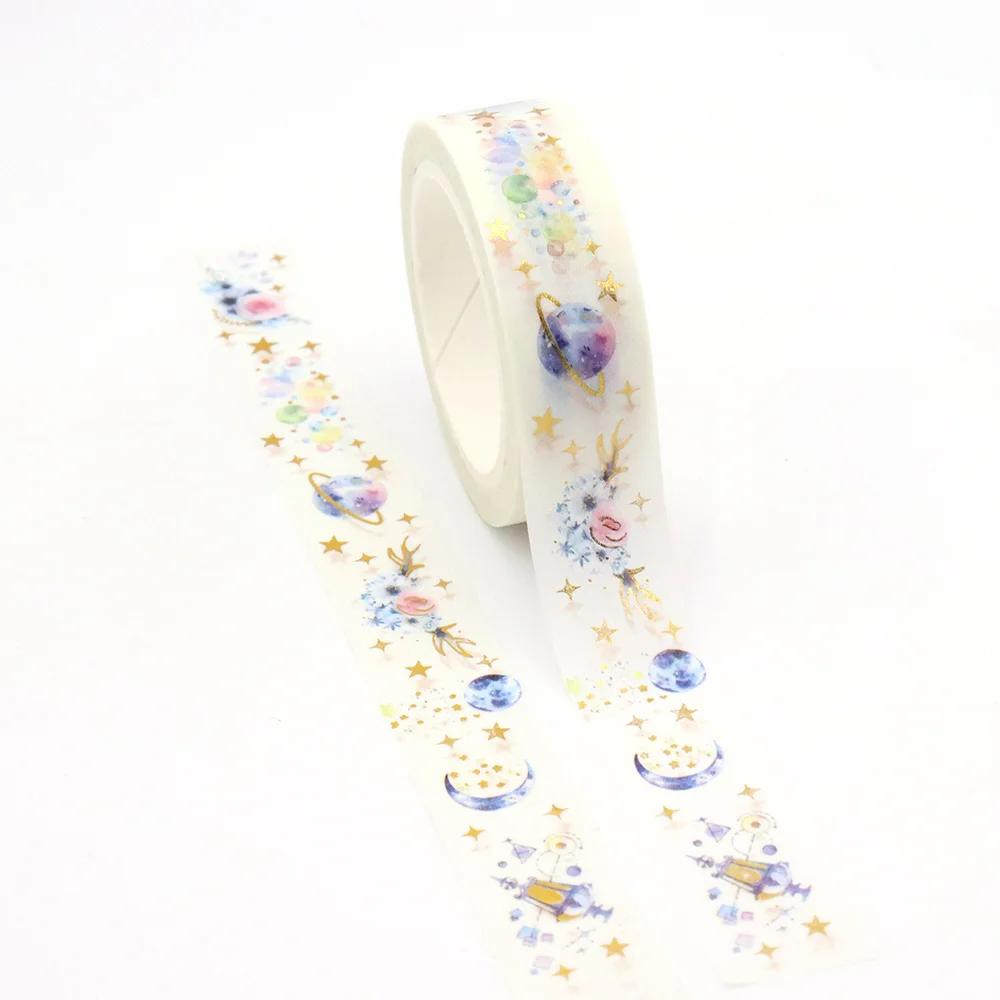 1PC 15mm*10m Gold Foil Halloween Moon Star Earth Washi Tapes  Adhesive Stationery Office Supplies Masking Tape