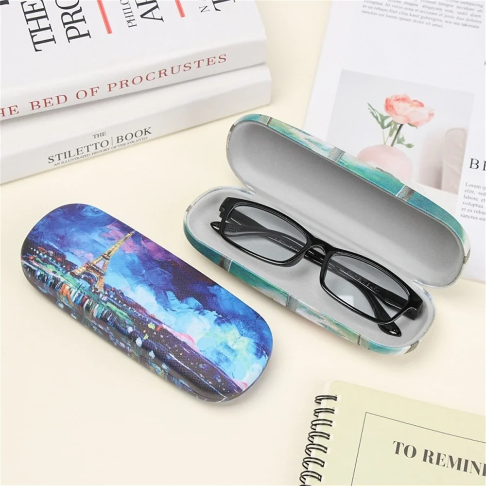 Fashion Oil Painting Glasses Case Box Hard Leather Reading Glasses Box Van Gogh Art Retro Floral Print Eyewear Protector Holder