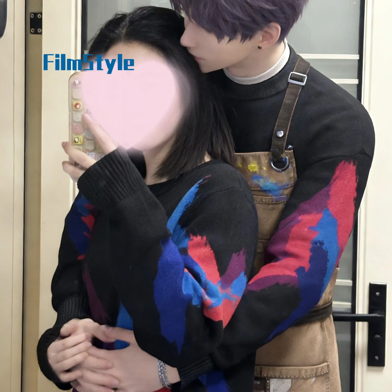 

Костюм для косплея Love and Deepspace Qi Yu: Вязаный свитер с круглым вырезом и принтом «Сердце в тени», повседневный наряд