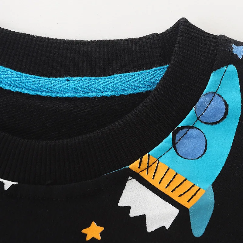 2-7T 100% CottonRocket Sweatshirts for Kids Boy Pullover Tops Space Planet Print Long Sleeve Autumn Winter Infant Hoodies