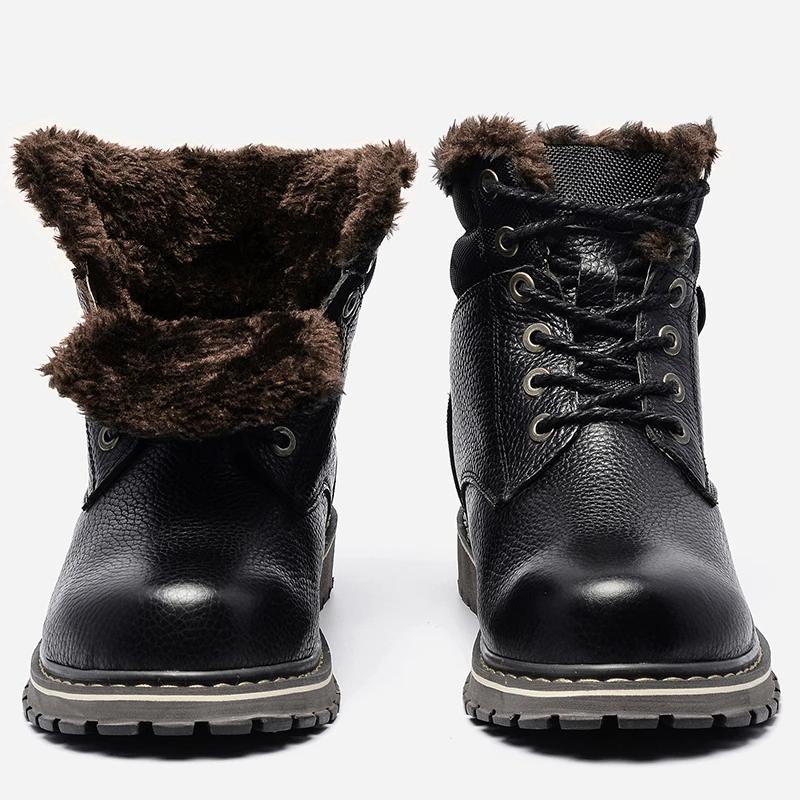 Genuine leather Men Winter Shoes Warm Handmade Snow boots Full Grain Leather Winter Boots For Men