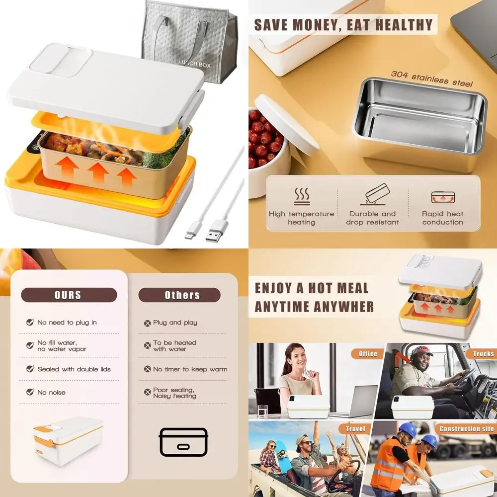 

Portable Electric Lunch Box 1L - Rechargeable Food Warmer for Car, Office, Home Use - Insulated Bag Included - Ideal for Student