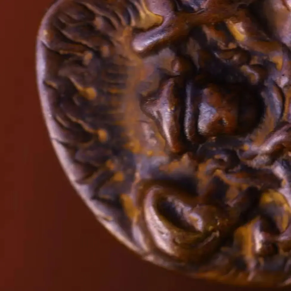 

2"Xizang Folk Old Bronze Cinnabar Mahakala Buddha Card Six Word Proverbs Pendant Amulet Exorcism