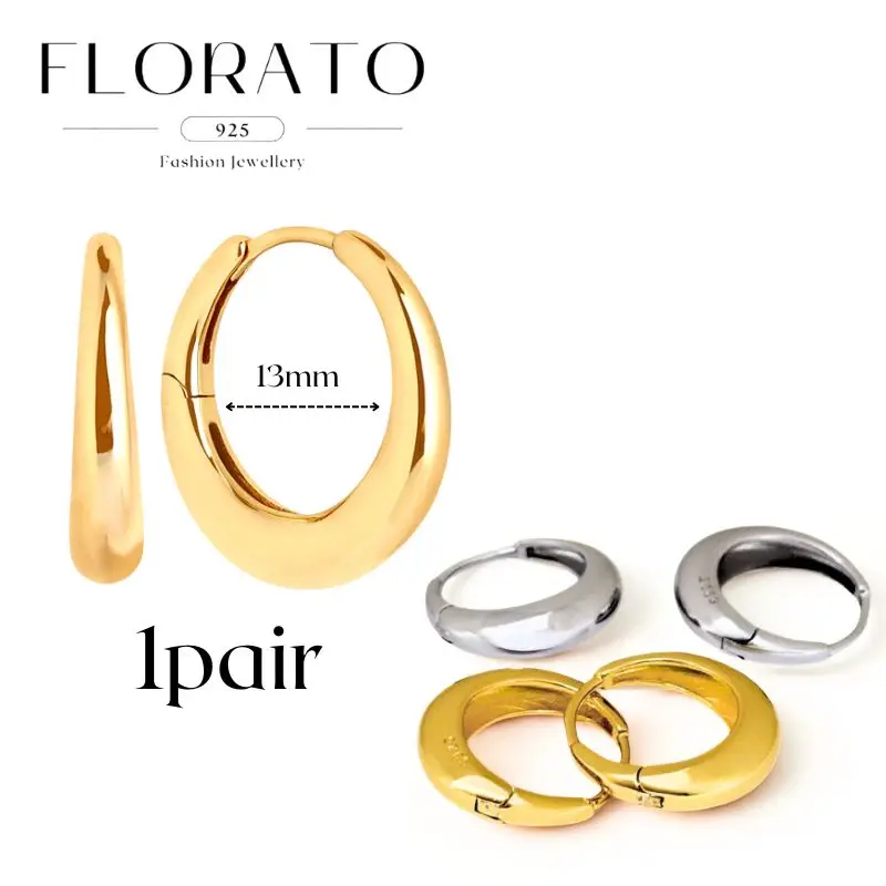 

925 Silver needles Gold/Silver Oval Minimalist Large Earrings Inner Diameter 13mm Plain Hoop Earrings Hot Sale Fashion Jewelry
