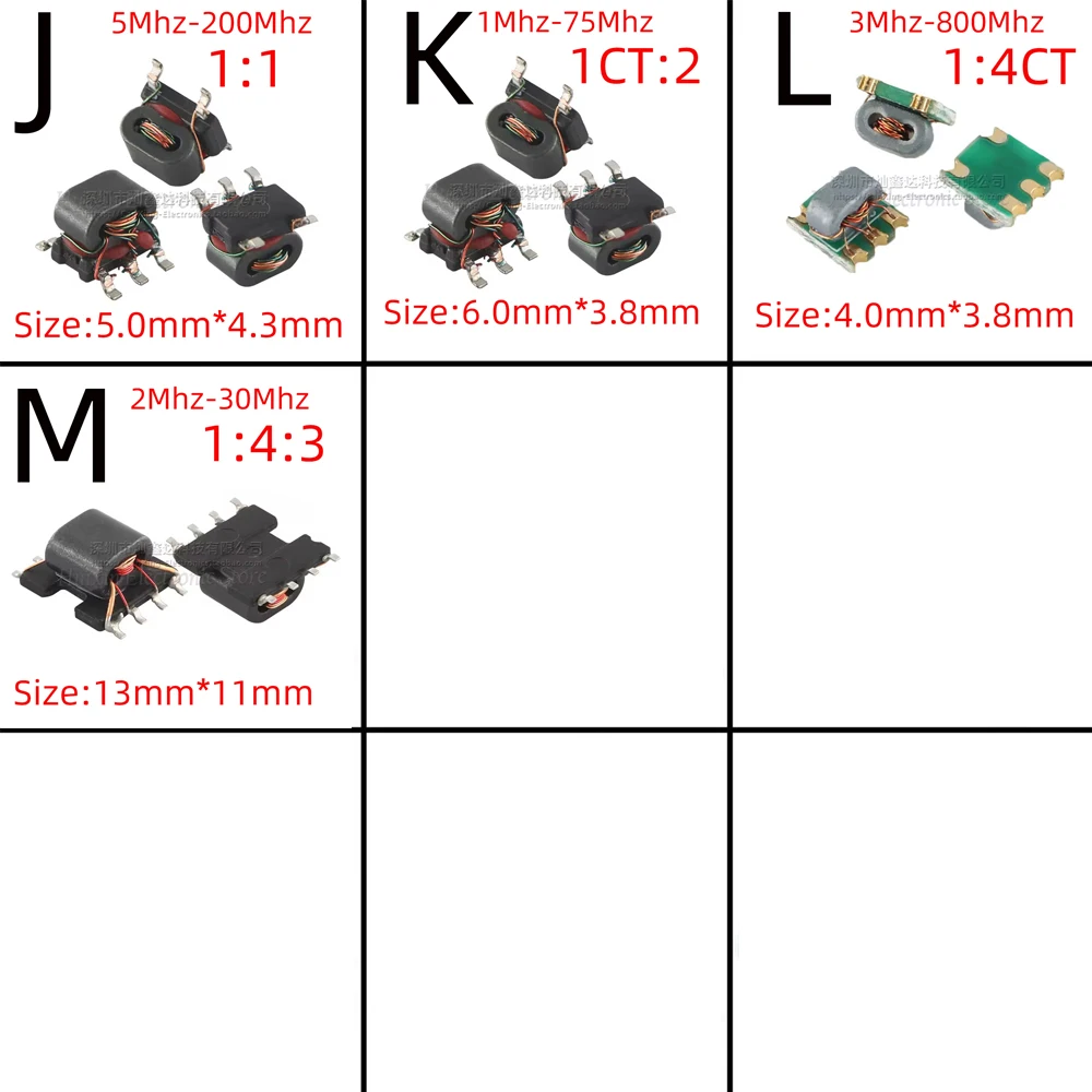 5pcs TC1-1T SMD SMT RF Signal Balun Transformer 0.4-500MHz 75mHz 800mHz 1:4CT 1:4 1:1CT 1:1 1CT:2 Flux Coupled BalancedUnbalance