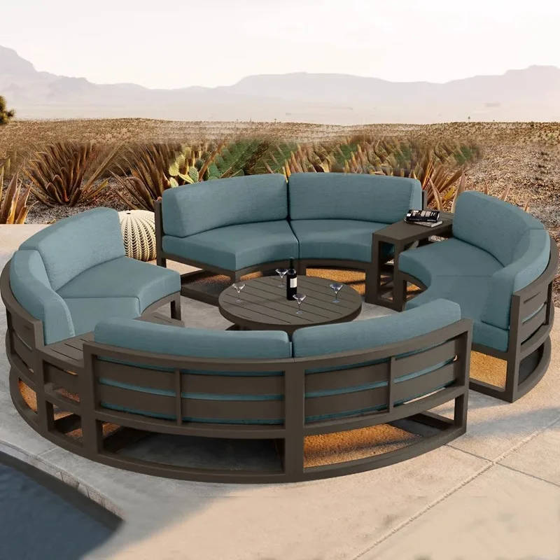 Outdoor sofa and coffee table set - minimalist, casual, waterproof, sun-resistant, curved furniture for patios and gardens