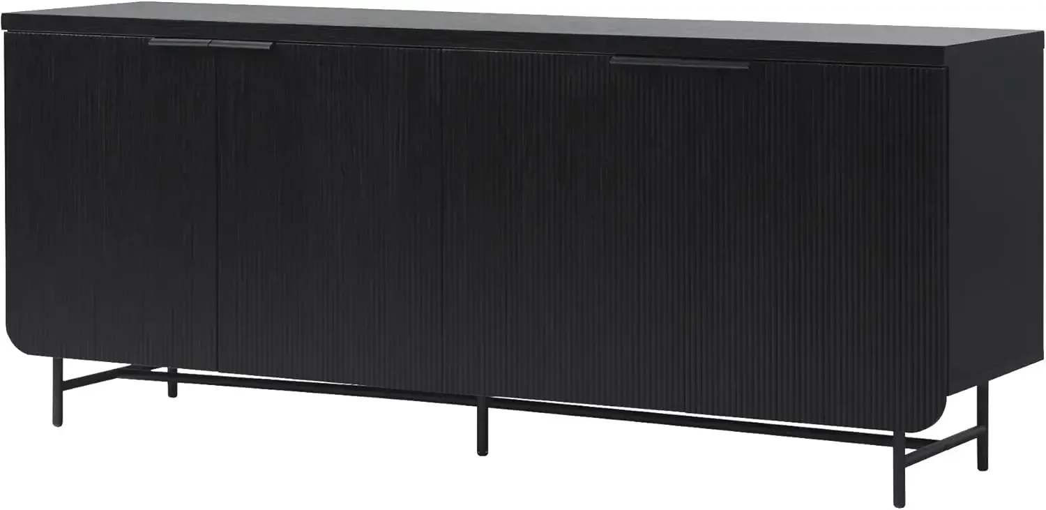 Walker Edison Scandinavian Grooved 4-Door Sideboard, 69 Inch, Black