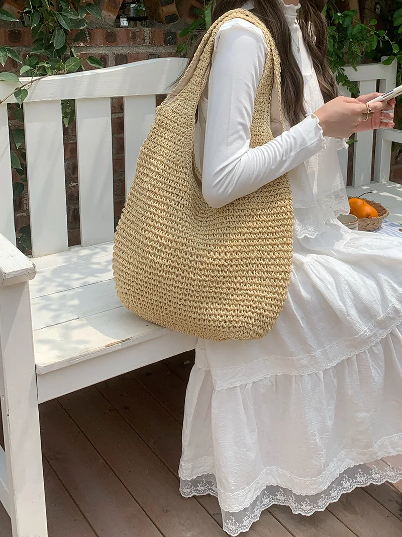 

Пляжная сумка-тоут в стиле бохо из ротанга, сумки ручной работы, летние соломенные сумки для женщин, соломенные сумки на плечо