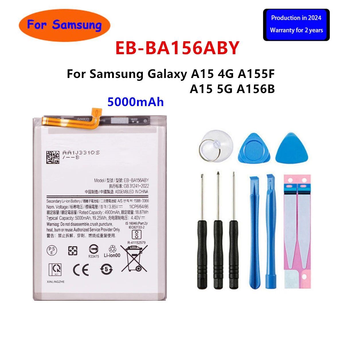 

Brand New EB-BA156ABY 5000mAh Battery For Samsung Galaxy A15 4G A155F / A15 5G A156B Mobile Phone Batteries+Tools