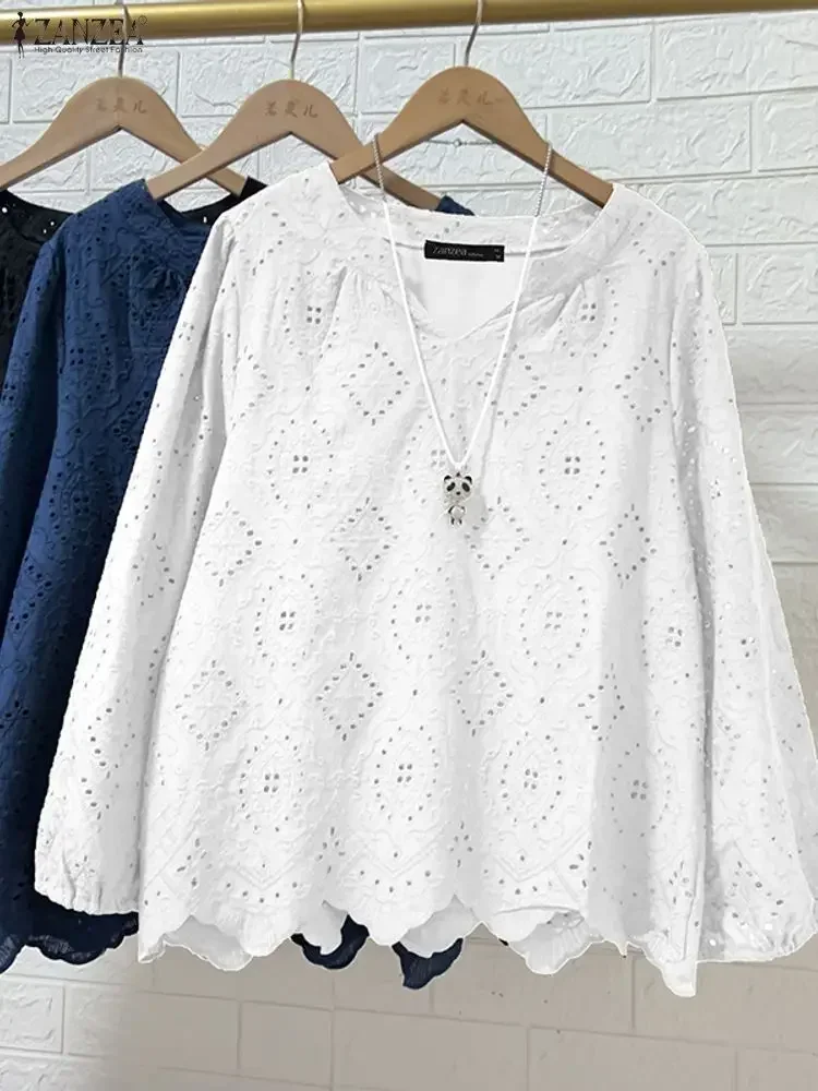 

ZANZEA Fashion Lace Blouse Women Autumn Spring Long Sleeve Tops V-Neck Casual Solid Tunic Shirts Elegant Work OL Female Blusas