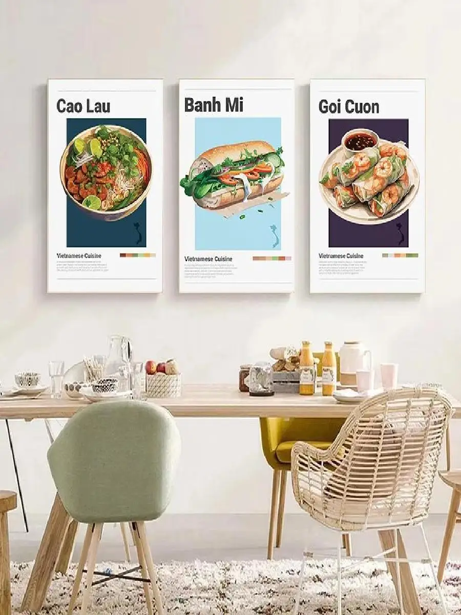 دليل الطعام الحديث فيتنام Banh Mi Pho المطبخ الآسيوي قماش اللوحة ملصق جدار ديكور للمنزل أو المطعم #2