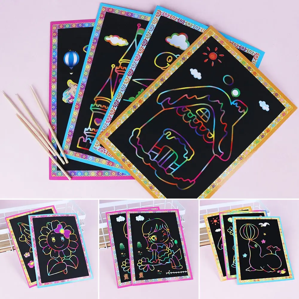 1/5/10 stücke Kinder Kinder Zwei-in-Eins magische Farbe Scratch Art Papier Mal karten kratzen Zeichnung Spielzeug