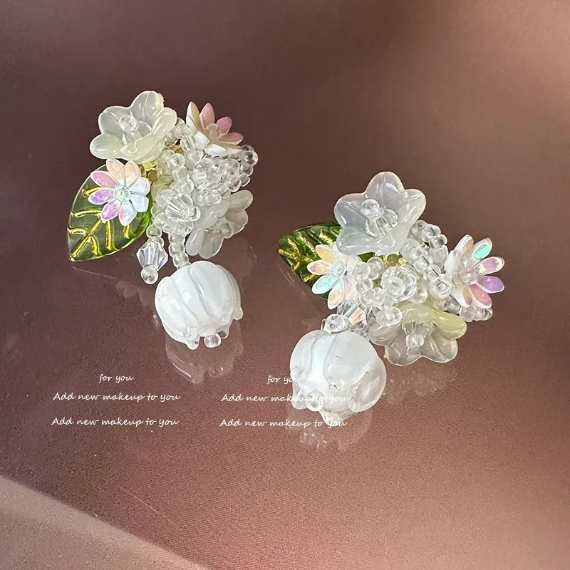 Beauty Focus Pastoral Bilan Earrings Handwoven Three-dimensional Flower Earrings Women's Sweet Dream Earrings