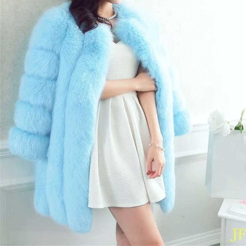 

Long Faux Fur Coat Women Autumn Winter Large Jacket Overcoat White Turn Down Collar Pockets Thick Coat Warm Jackets Maxi Coats