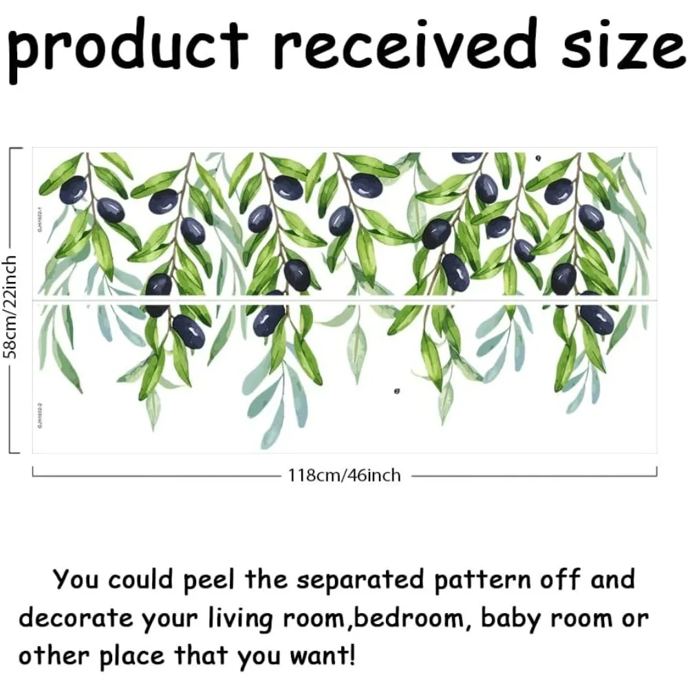 Olive Branches Wall Sticker Plant Wall Decals Green Hanging Leaves Flower Vines Wall Peel and Stick Vinyl Art Decor for