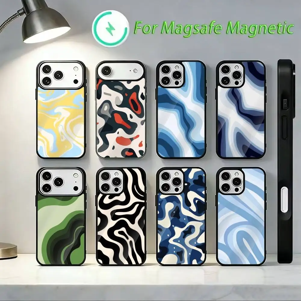 

Fluid Abstract Lines Art Phone Case For IPhone 17,16,15,14,13,Pro,Max,Plus,Magnetic For Magsafe Wireless Charging