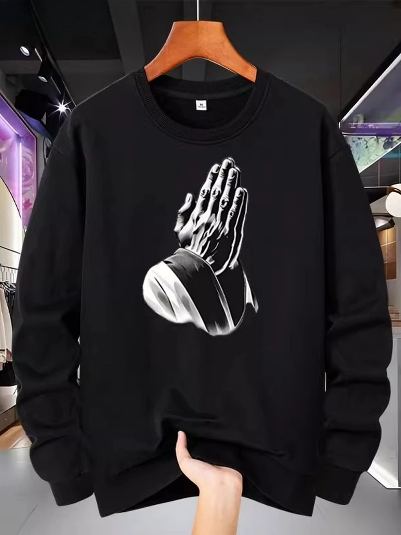

Print with Hands Clasped Together 2025 Autumn and Winter Round-neck Hoodie High-end Luxury Is for Both Men and Women Top Y2k