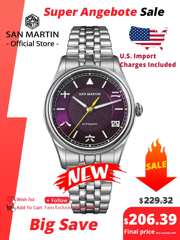 

San Martin 39.5mm Men Pilot Watch YN55 Automatic Mechanical Aviation Watches Chinese Style Original Design SN0033 Field Reloj