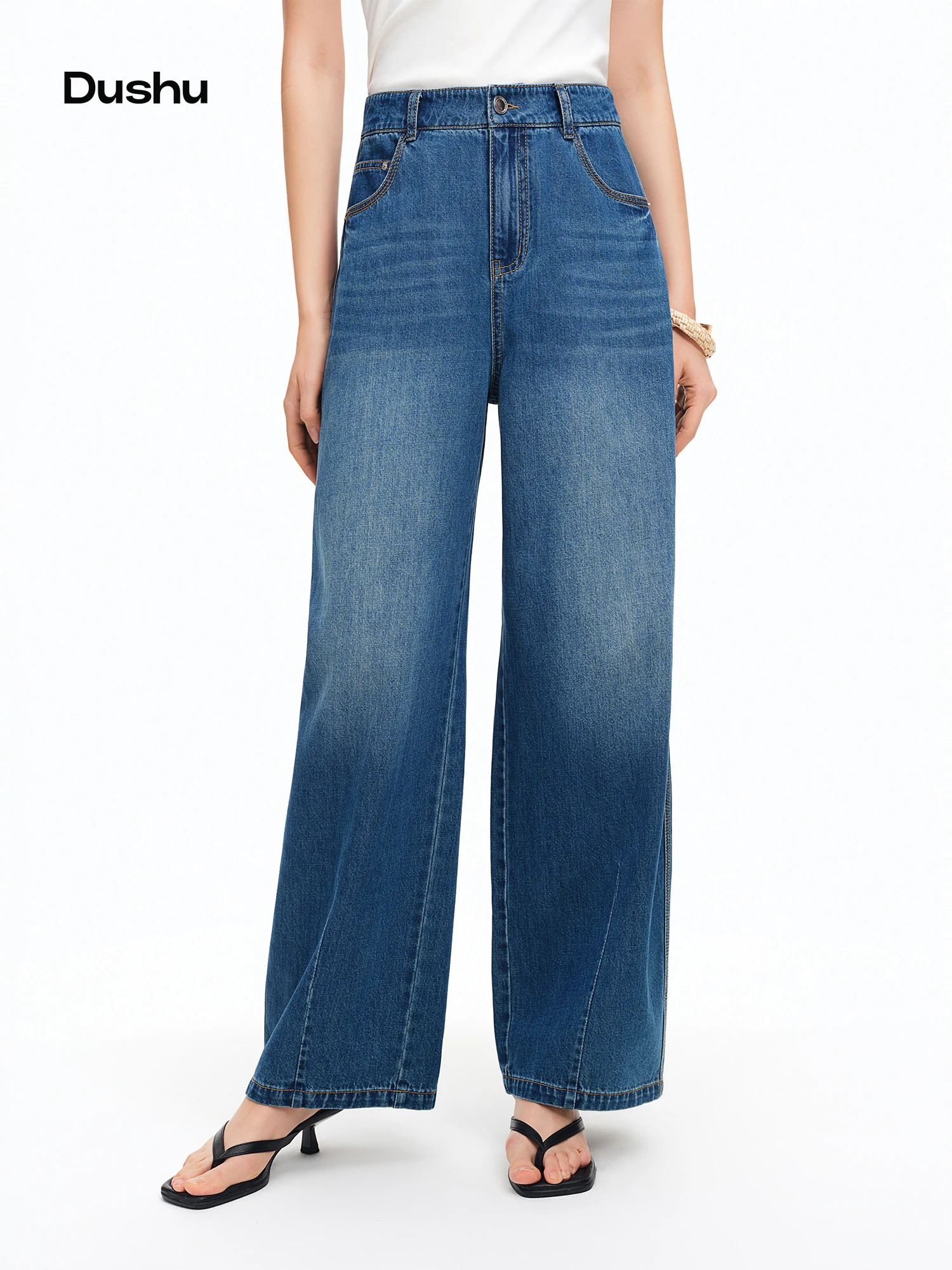 

DUSHU 2026 Летние женские джинсы из конопляной смеси с широкими штанинами, свободного кроя, в стиле Y2K и для повседневного уличного стиля