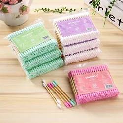 Cotonete Double Head para Mulheres, Maquiagem Cotton Buds, Dica para Medicina, Varas de madeira, Limpeza de orelhas de nariz, Ferramentas de saúde, 100pcs por pacote