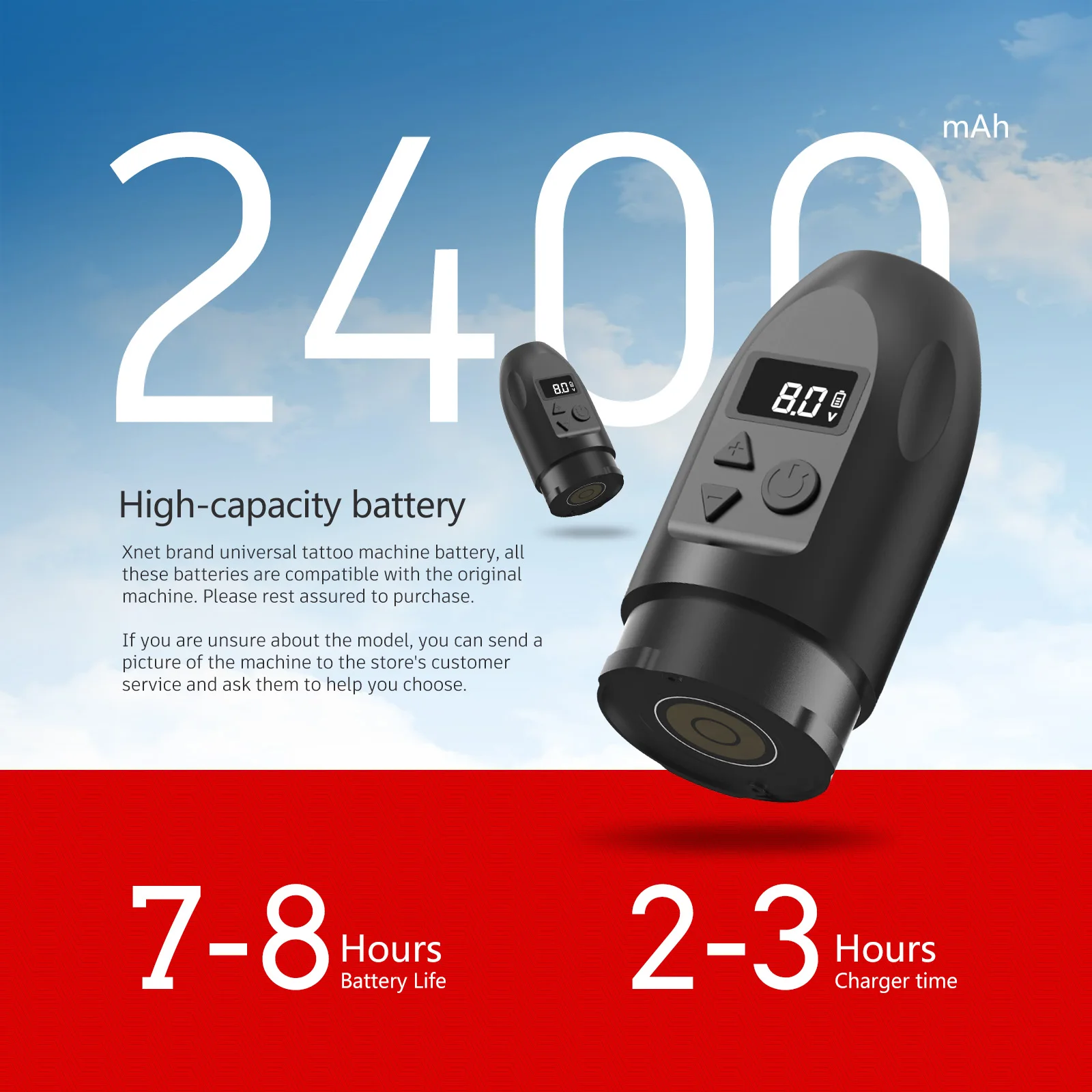 XNET ماكينة رسم الوشم التجميلي اللاسلكية مجموعة أقلام دوارة محرك مخصص بطارية 2400 مللي أمبير 10 أحبار الوشم المبتدئين مجموعة كاملة لفنان الوشم F2 #4