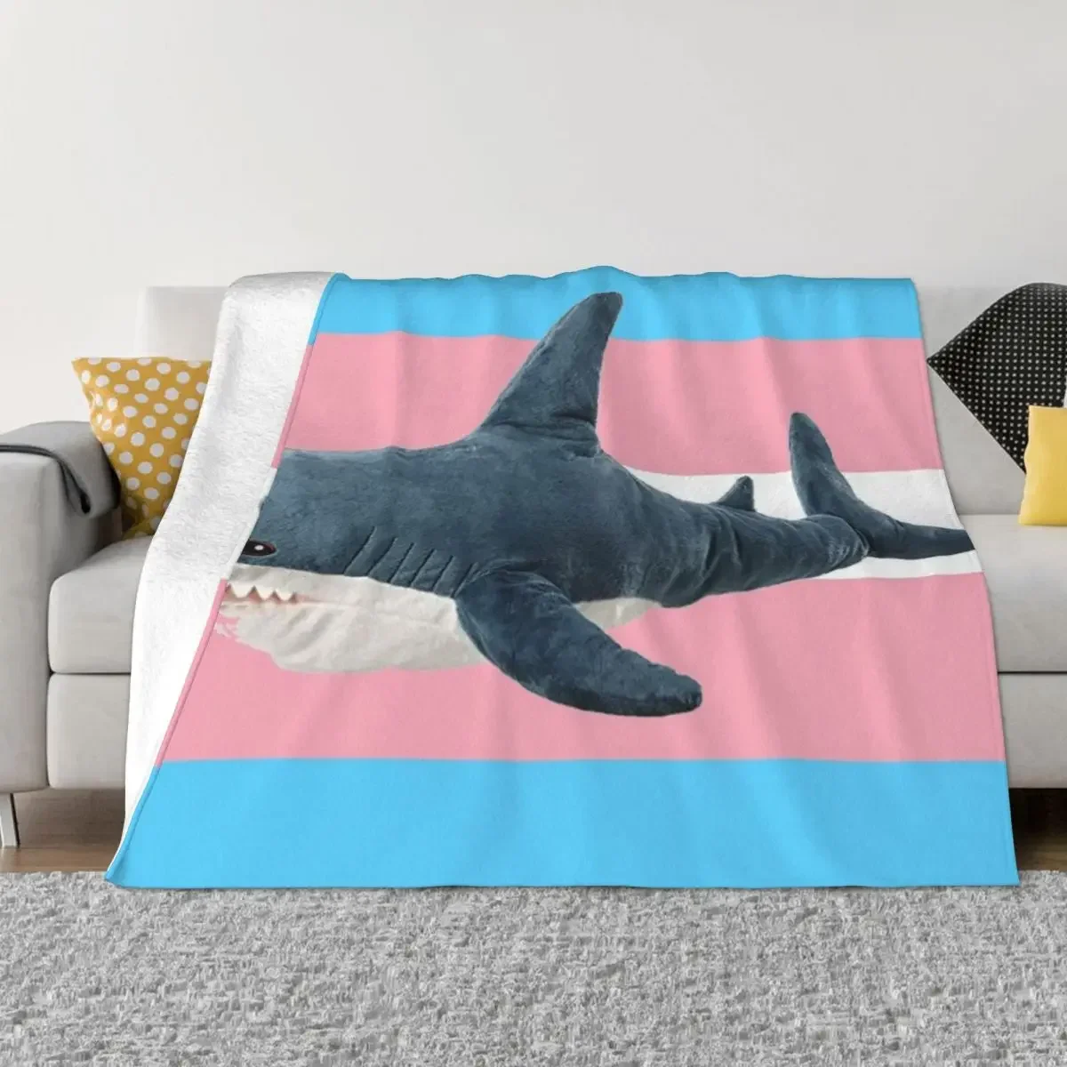 

BLAHAJ SHARK TRANS FLAG Throw Blanket Soft Plaid Sofas Quilt Blanket Hairy Blanket