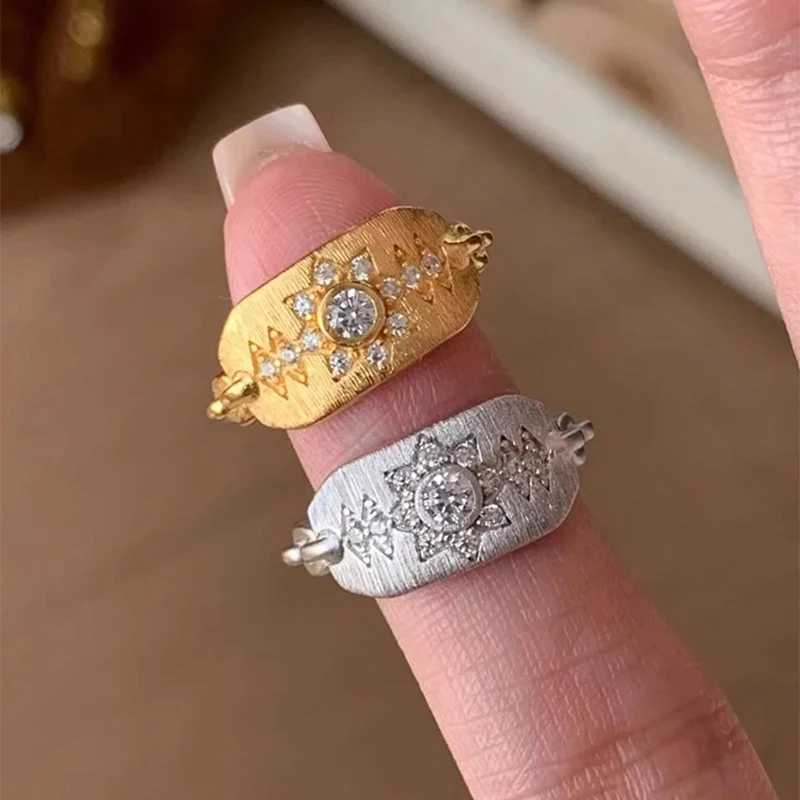 Foxanry Sparkling Zircon Scrub Star Rings For Women Couples French Vintage Elegant Trendy Handmade Wedding Bride Jewelry Gifts