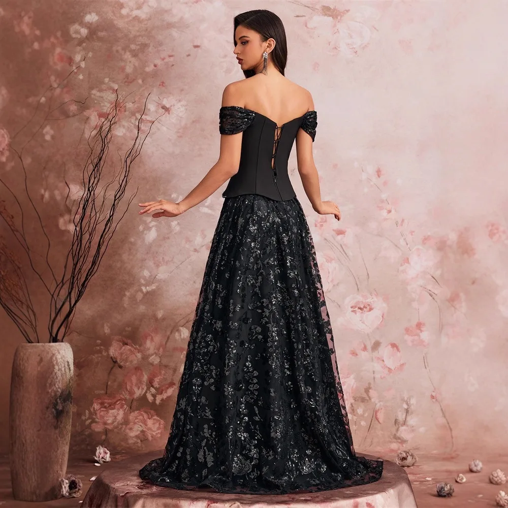 Ele Evening Gown Sparkling Sequin Partial Two-Piece Par Dr Low Waist round Ne Summer 2025 Silk Fabric for Gatherings