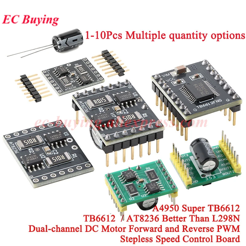 1 szt.-10 szt. Moduł sterowania silnikami A4950 TB6612 AT8236 Dual CH Super L298N DC Szczotkowy Silnik Prądu Stałego Kierunek Obrotów Przód Tył PWM Bezstopniowa Regulacja Prędkości