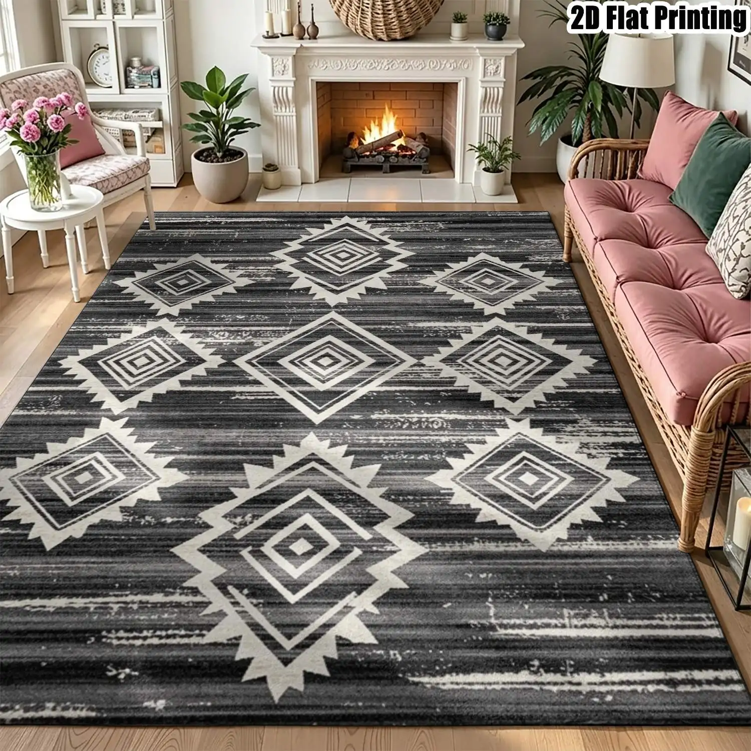 1Pc 2D Printed Gray-Brown Retro Floral Pattern Carpet: European Style Home Decor Rug, Multi-Size, Machine Washable, for Entrance, Dining, Foyer, Study, Living, Bedroom