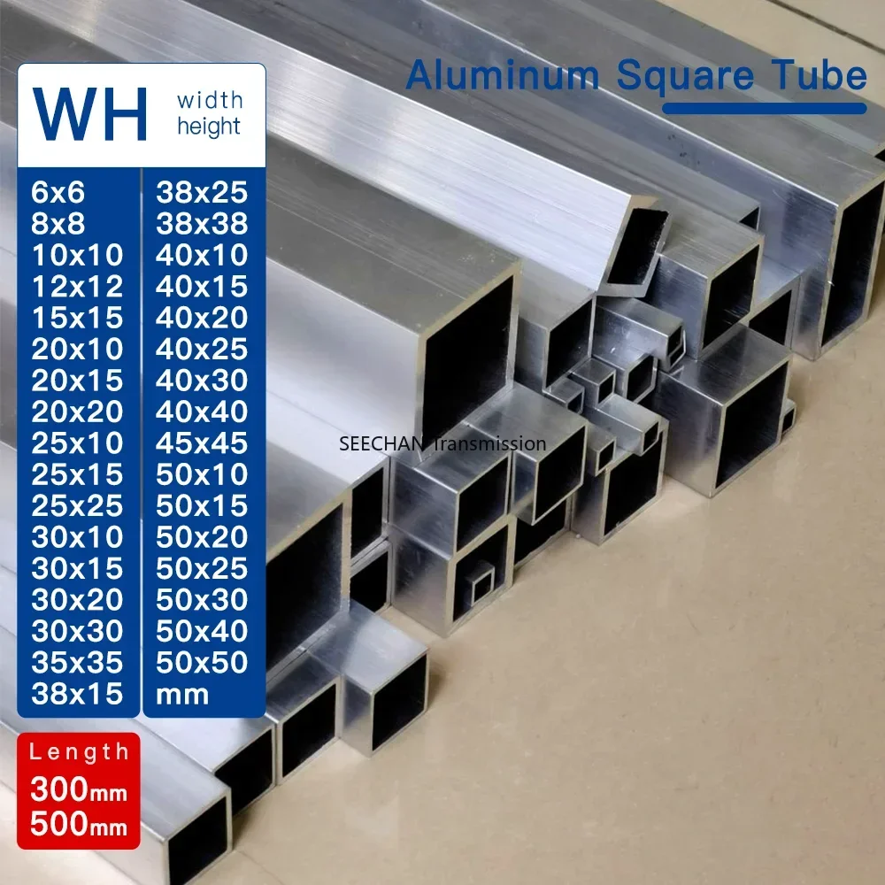 

1Pcs Length 300 500mm Aluminium Alloy Square Tube Width 6-50mm Square Profile DIY Decoration Aluminum Square Tube Hollowtube