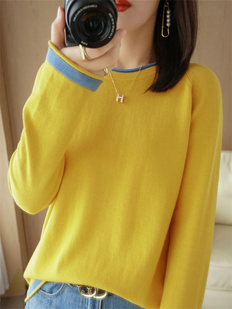 2024 Spring/Summer Round Neck Cotton T-Shirt For Women Rolled Edge Thin Knit Comfortable Base Without Ball SMY C22