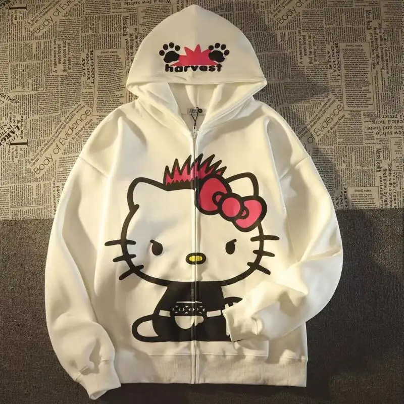 Sanrios Kawaii Jacket Hello Kittys Winter Long Sleeve Sweet Loose Simple Comfort Creative Fashion Hot Selling Birthday Present