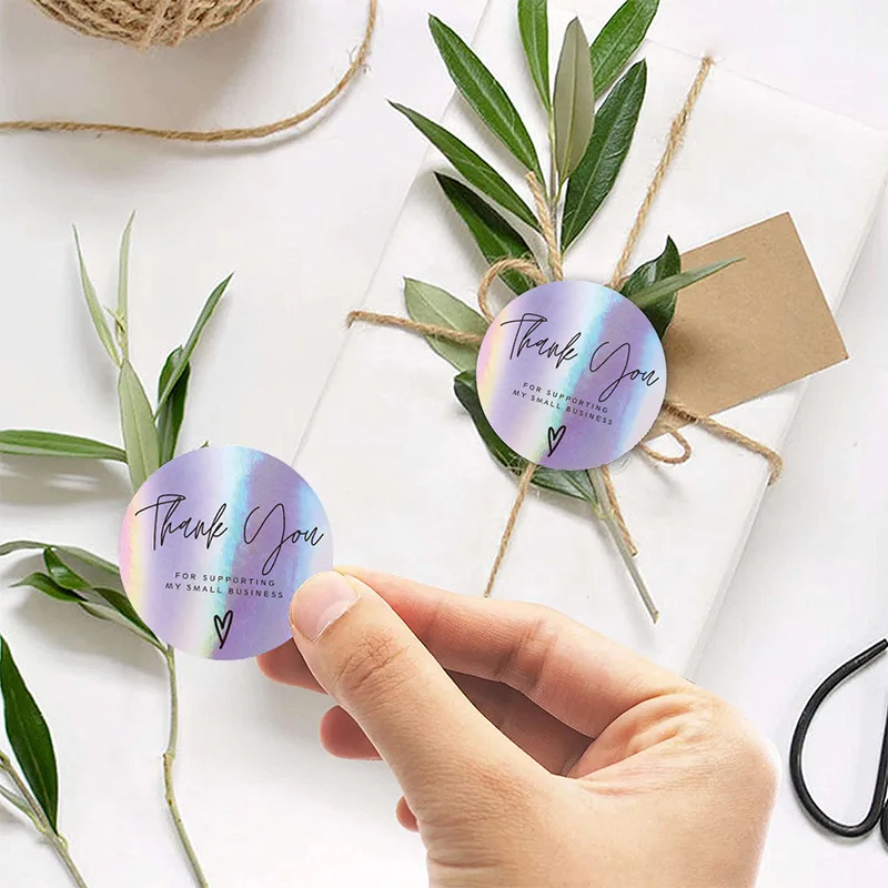 500 Pcs Ronde Regenboog Laser Dank U Stickers 1 Inch Kleine Business Stickers Zelfklevende Etiketten Voor Boetieks Wikkelen Levert