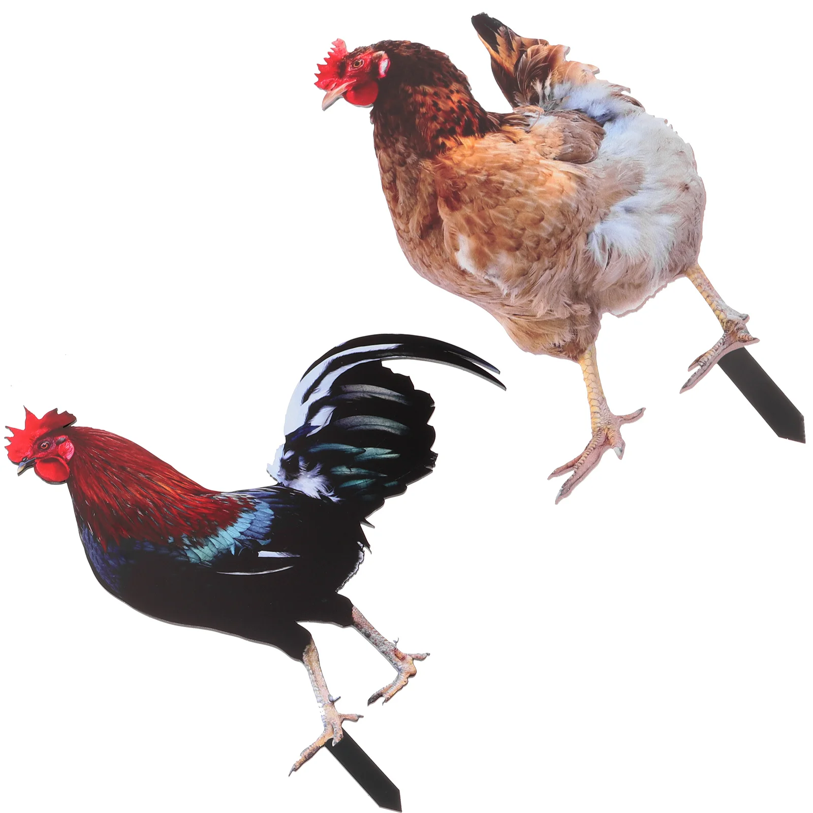 

2 Pcs Decorative Garden Inserts Realistic Hen Rooster Ground Plug Chickens Stakes Acrylic Yard Statue