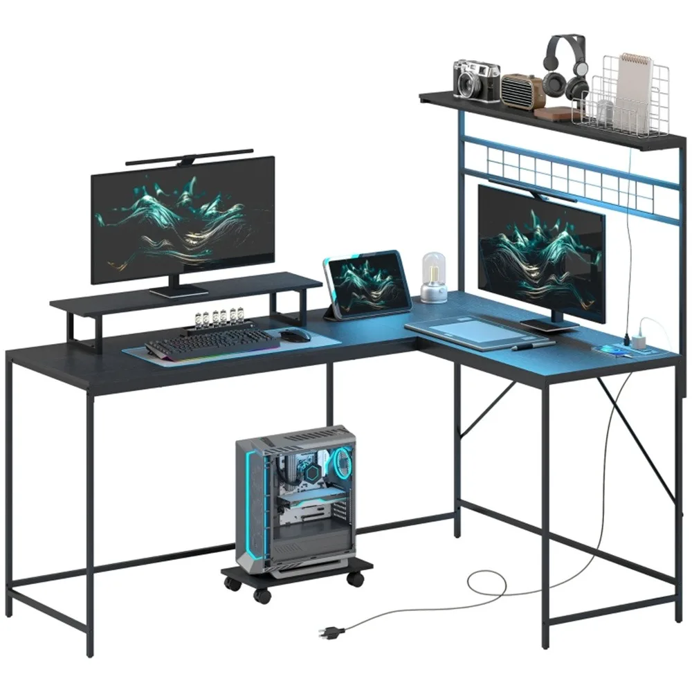 

61.6" L-shaped desk, for livingroom,home office, Black, computer desk