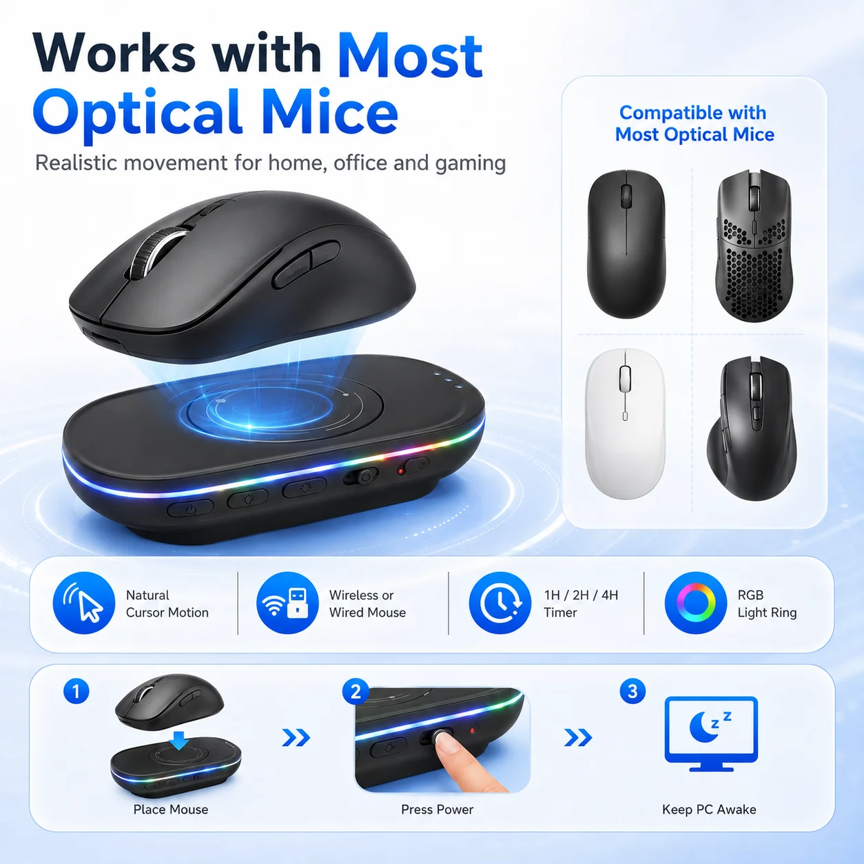 H29 Mouse Jiggler Automatic Mouse Mover Keep Computer Awake Anti Sleep Prevent Screen Lock USB Mouse Movement Device for Laptop