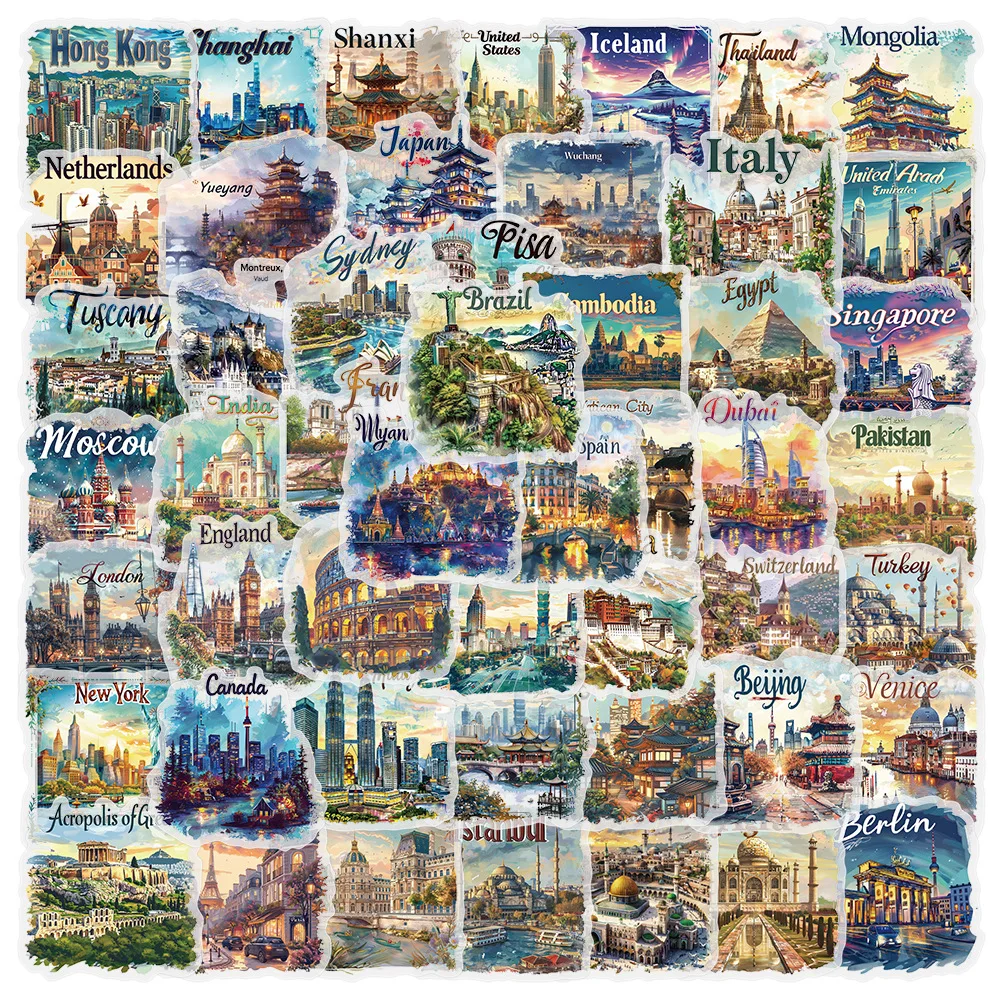 

50pcs Travel Cartoon Postcard Series Graffiti Stickers Suitable For Helmet Desktop Wall Decoration DIY Stickers