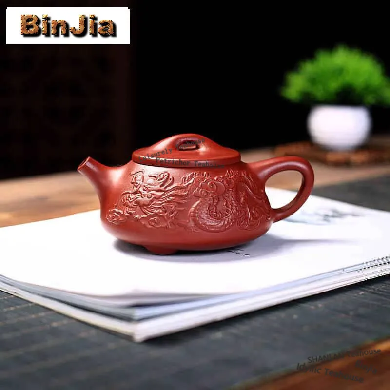 

230ml Elegant Yixing Purple Clay Teapots Handmade Dragon Stone Scoop Pot Raw Ore Dahongpao Mud Kettle With Infuser Zisha Tea Set