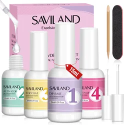 SAVILAND 15ml Dipping Powder System Liquid Set Base Top Coat Activator Brush Nail Art Natural Dry Without Lamp Cure Dip Powder