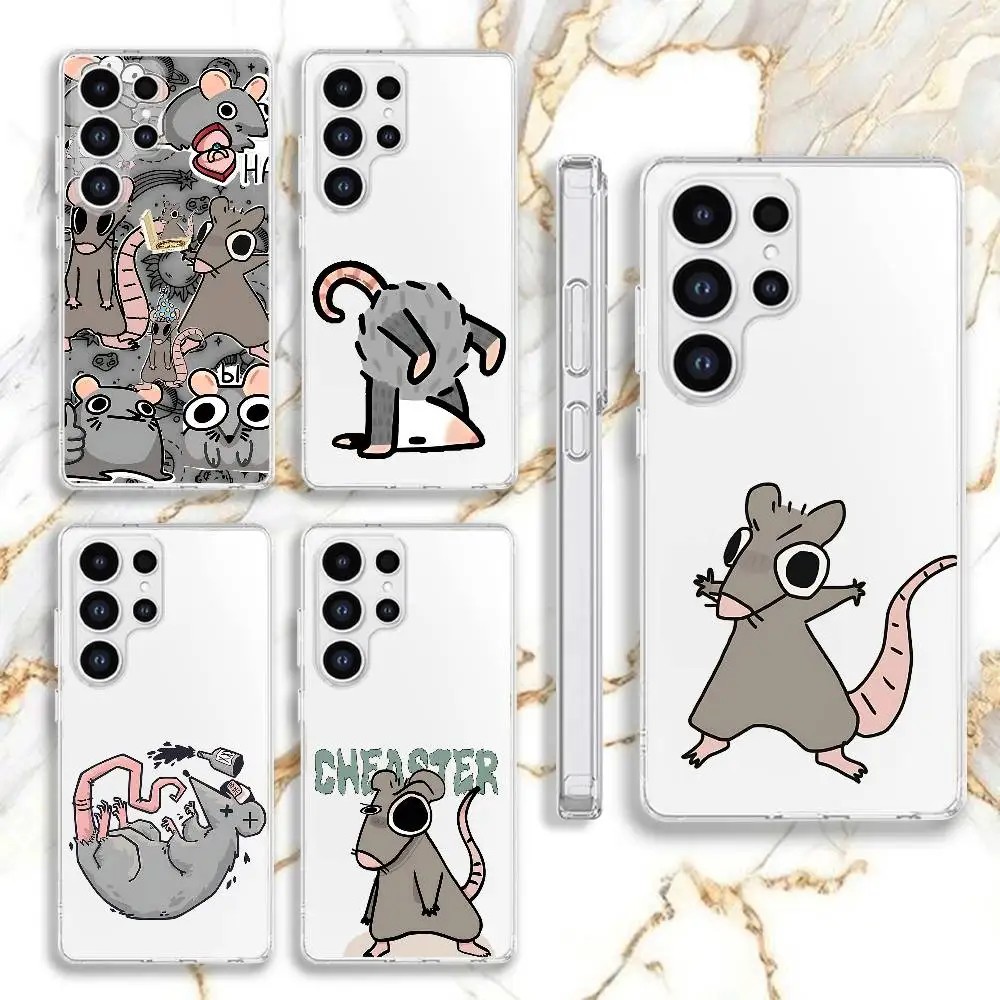 Kawaii Rat Phone Case For Samsung S24,S25,S30,S23,S21,S22,S20,S10,5G,FE,lite,PIus,Ultra Clear Transparent Cover