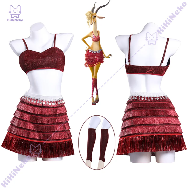 

Фильм Газель Косплей Костюм Красный топ на бретельках красная блестящая юбка для Хэллоуина Comicon Взрослые женщины